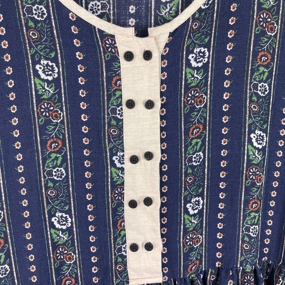 Buyduk Blue Green Mixed Print Floral Striped Cotton Lagenlook Midi Dress Large - Picture 4 of 8